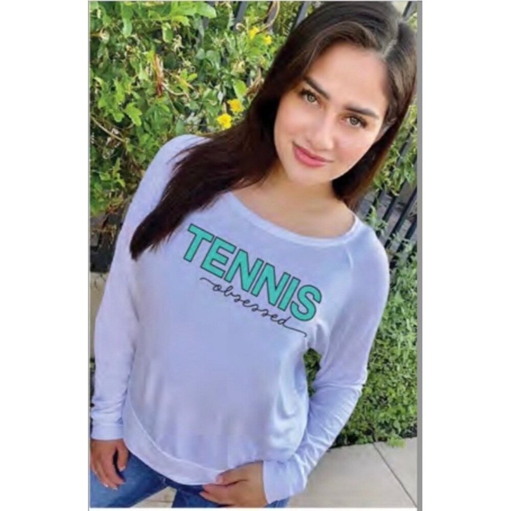 NEW Bird & Vine “Tennis Obsessed” Lightweight Fleece Sweatshirt White MEDIUM